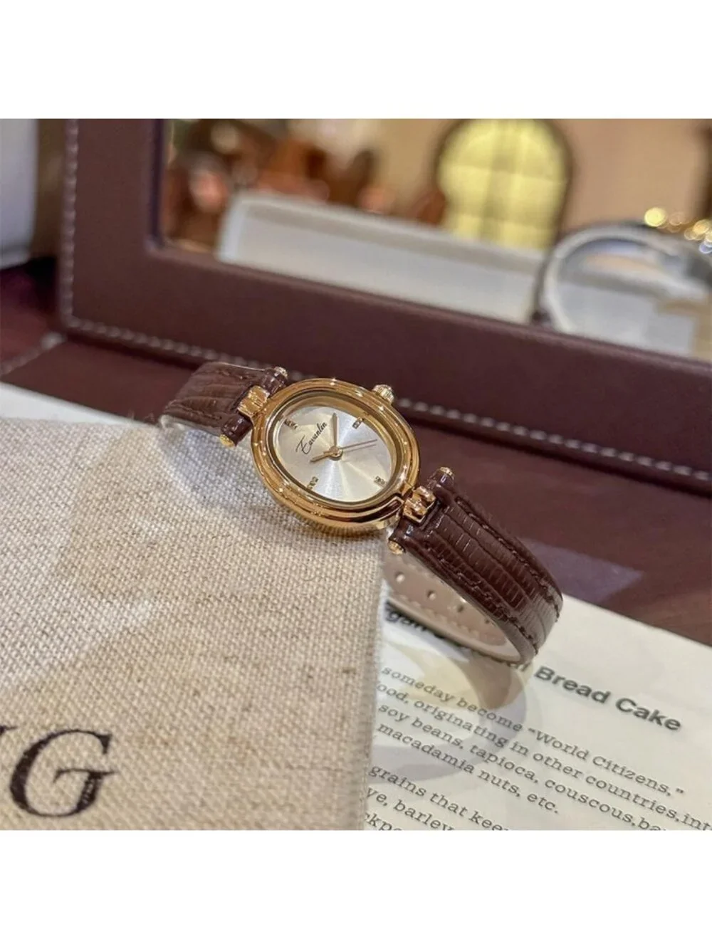 Stylish Vintage Gold Oval Quartz Watch with Leather Band - Waterproof Casual